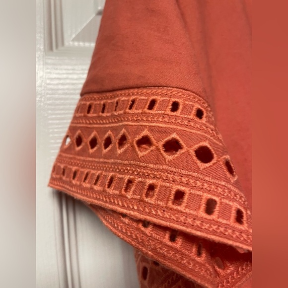 NWOT Elie Tahari Linen Blend Johnny Collar
Eyelet Trim Dress Sunrise Orange Sz M - Picture 5 of 11